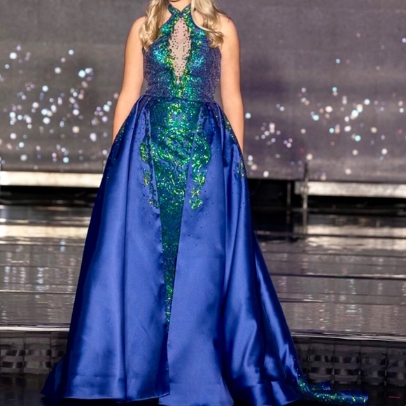 Royal Blue/Green Sequined Gown - Picture 3 of 3